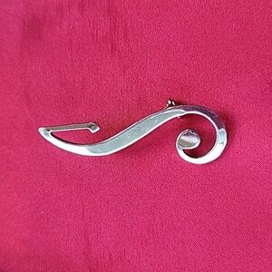 Initial S brooch silver tone pin